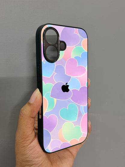 Pastel Hearts Glossy Metal Back Case for Apple Iphone 16