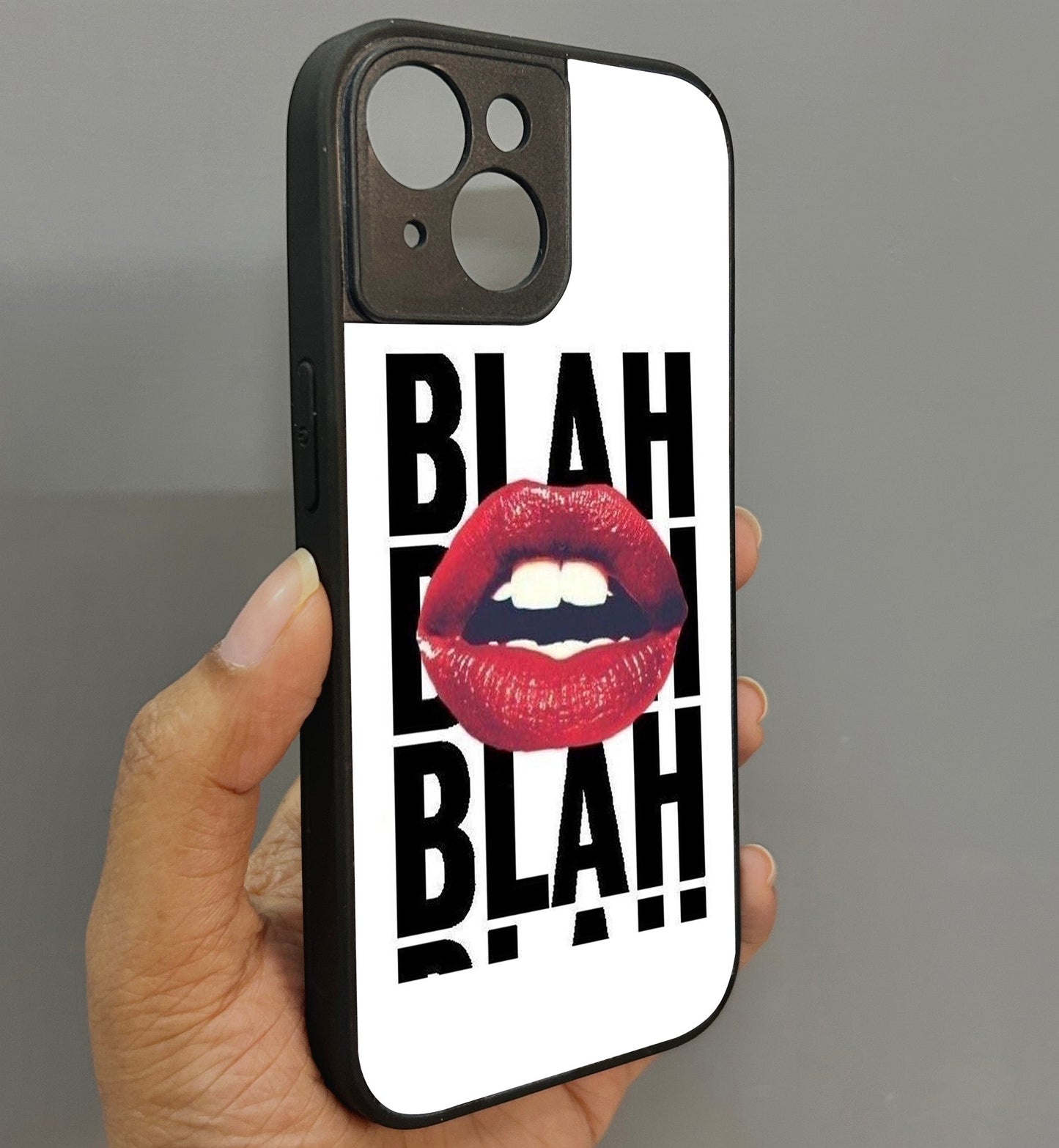 Blah Blah' Glossy Metal Back Case for Apple Iphone 15