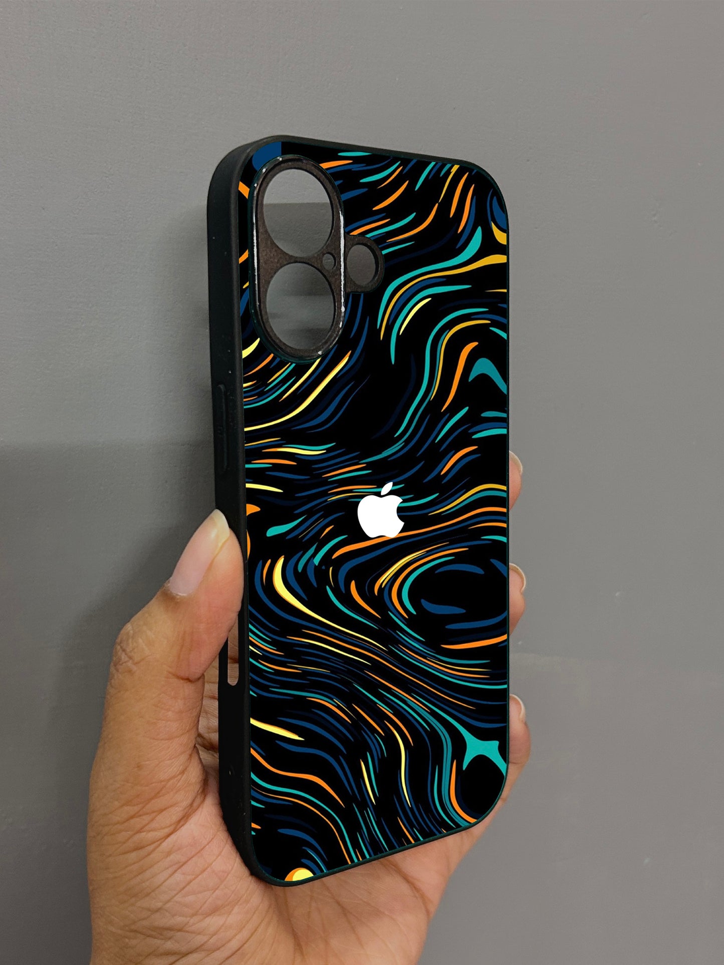 Glow Lines Glossy Metal Back Case for Apple Iphone 16