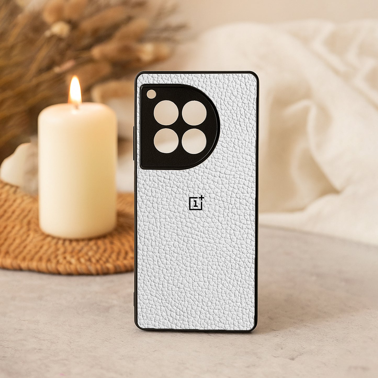 White Leather Metal Back Case for OnePlus 12R