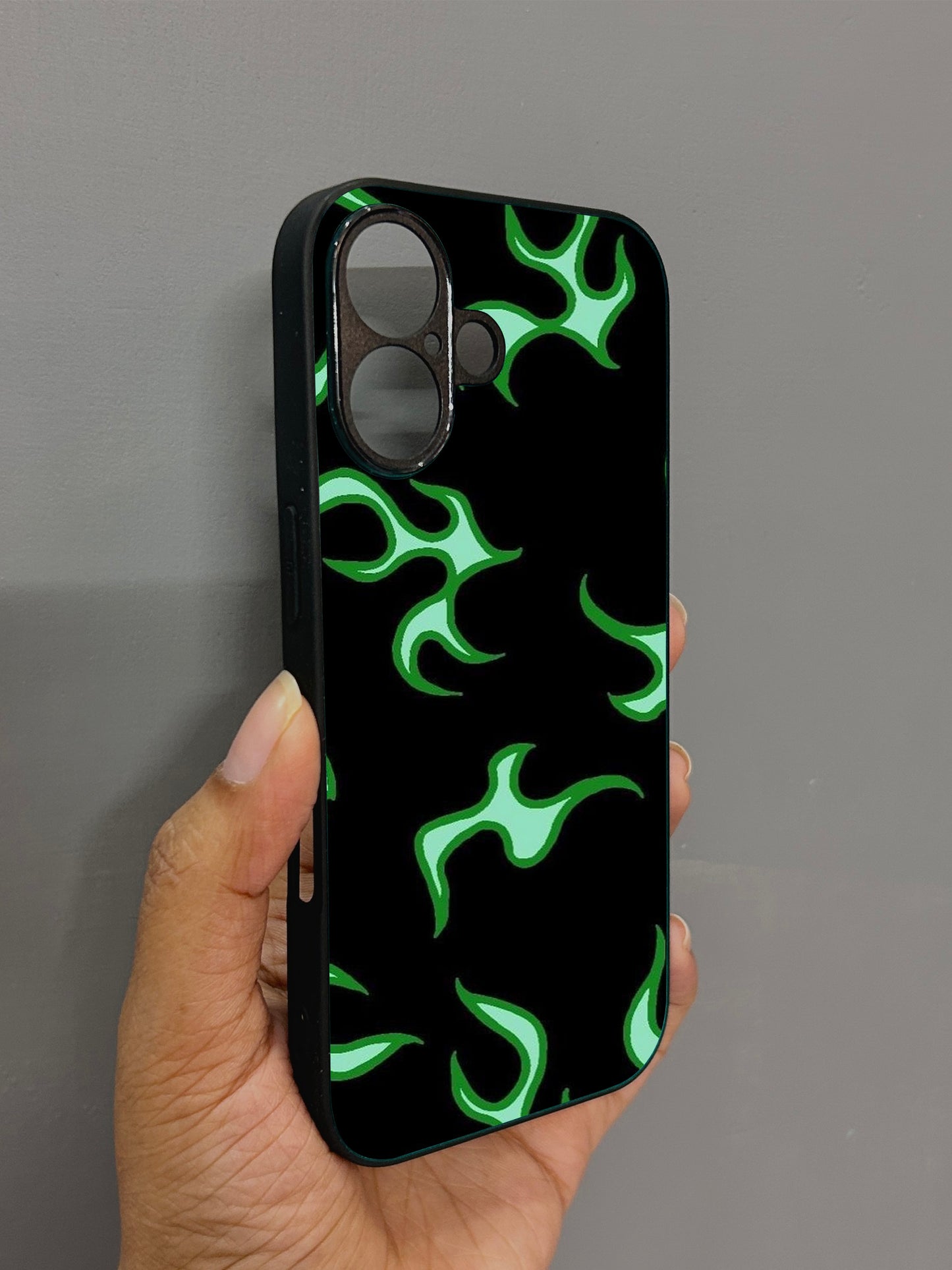 Neon Fire Glossy Metal Back Case for Apple Iphone 16