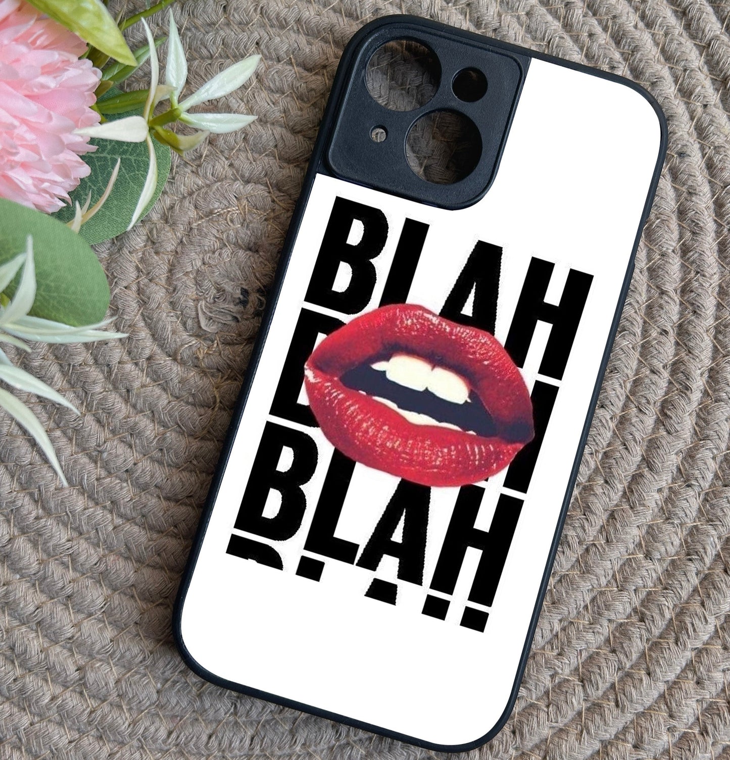 Blah Blah' Glossy Metal Back Case for Apple Iphone 15