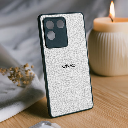 White Leather Metal Back Case for Vivo t2 pro