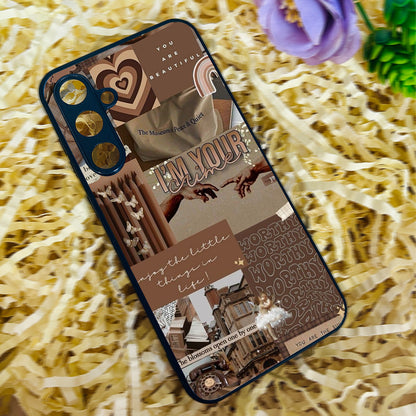 Aesthetic Brown Collage Metal Back Case for Samsung Galaxy S23fe 5G