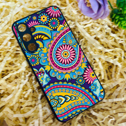 Phulkari Pattern Glossy Metal Back Case for Samsung Galaxy S23fe 5G