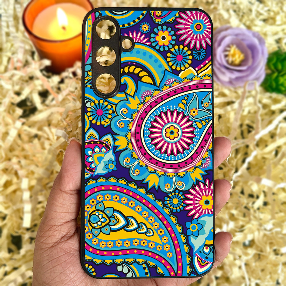 Phulkari Pattern Glossy Metal Back Case for Samsung Galaxy S23fe 5G