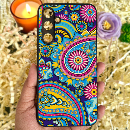 Phulkari Pattern Glossy Metal Back Case for Samsung Galaxy S23fe 5G
