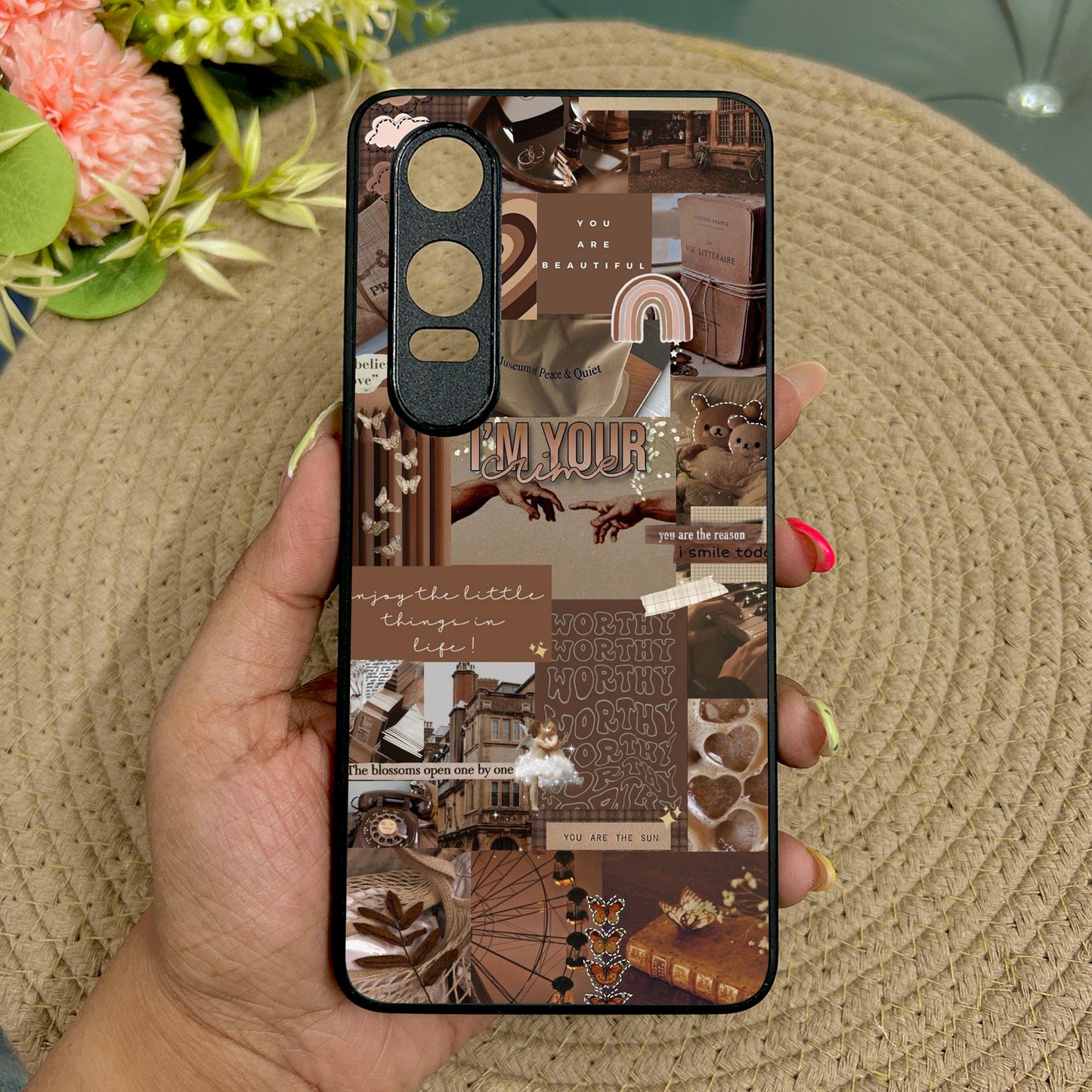 Aesthetic Brown Collage Metal Back Case for Oneplus Nord CE 4 Lite (5G)