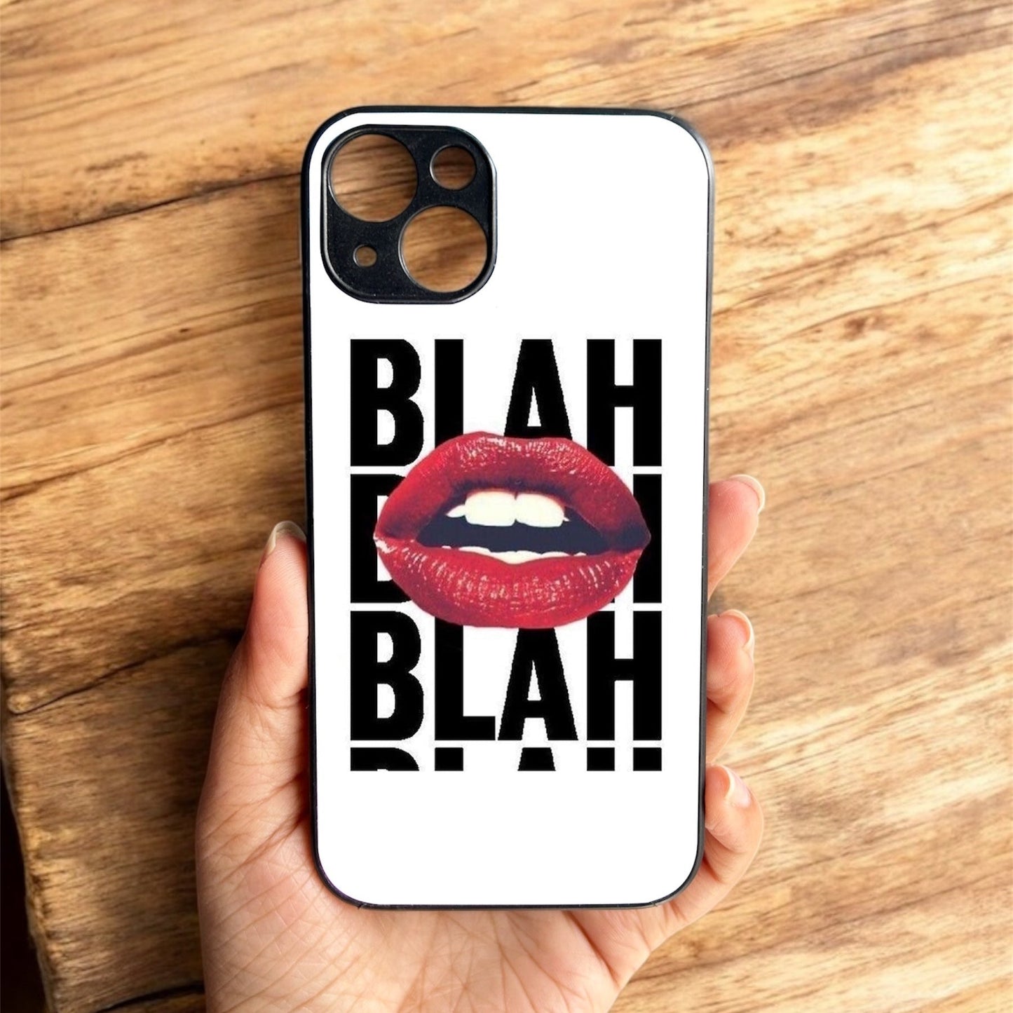 Blah Blah' Glossy Metal Back Case for Apple Iphone 13