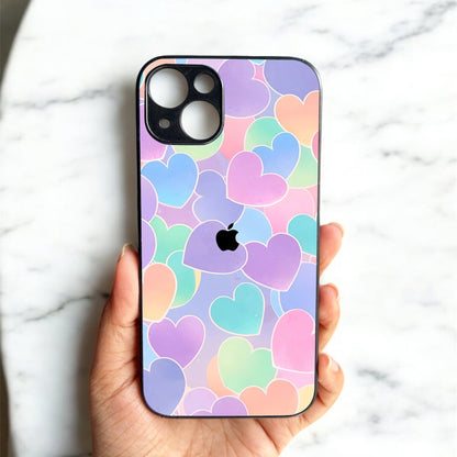 Pastel Hearts Glossy Metal Back Case for Apple Iphone 14