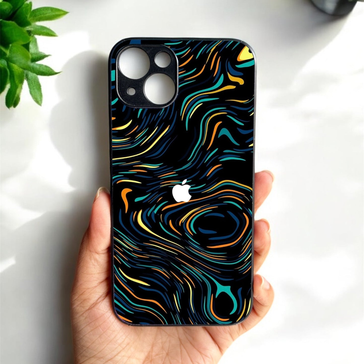 Glow Lines Glossy Metal Back Case for Apple Iphone 13