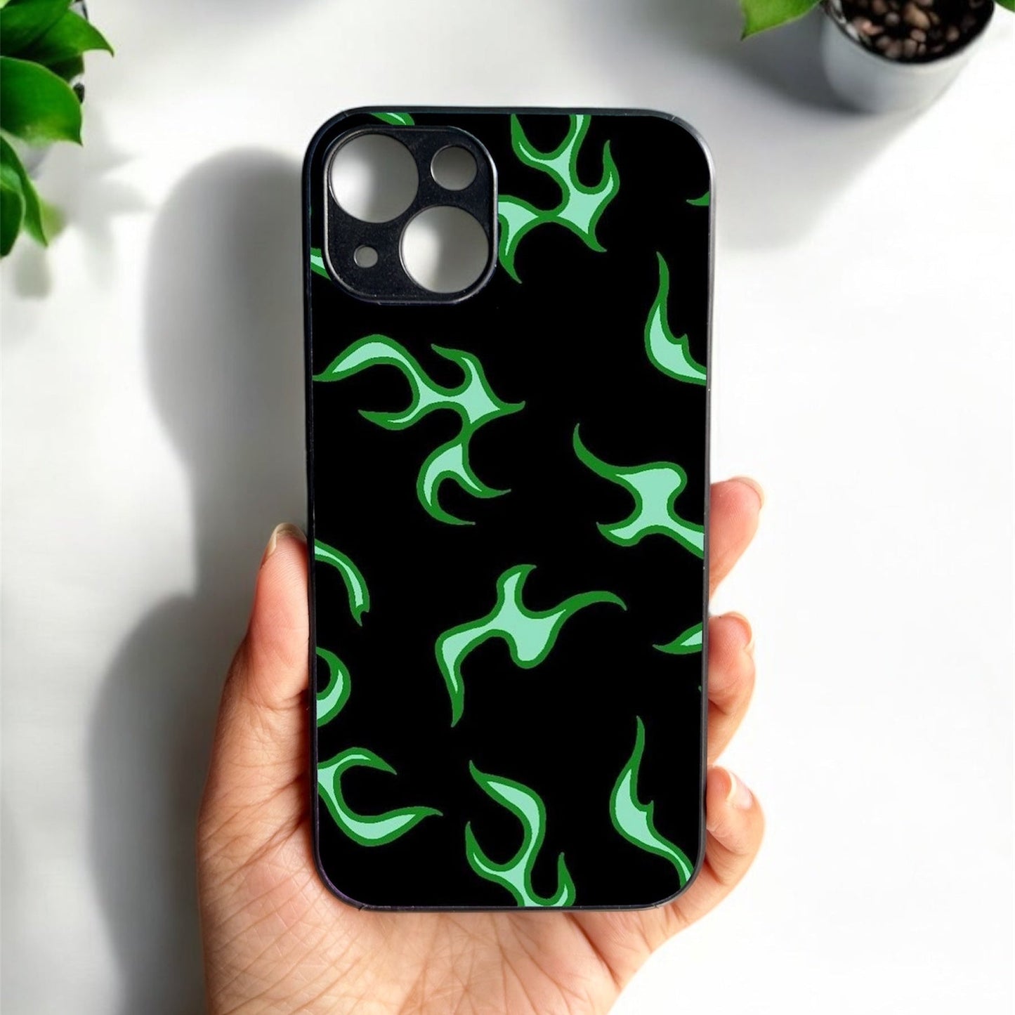 Neon Fire Glossy Metal Back Case for Apple Iphone 13