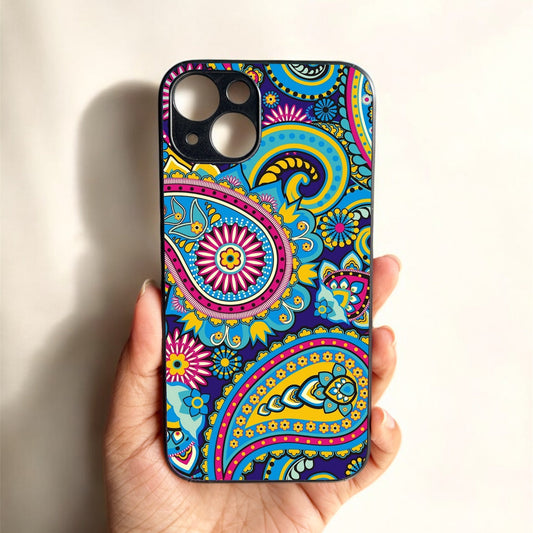 Phulkari Pattern Glossy Metal Back Case for Apple Iphone