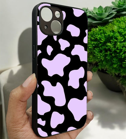 Lavender Cow Print Glossy Metal Back Case for Apple Iphone 14