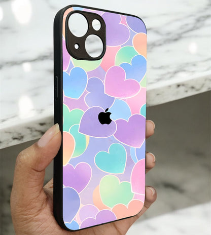 Pastel Hearts Glossy Metal Back Case for Apple iPhone