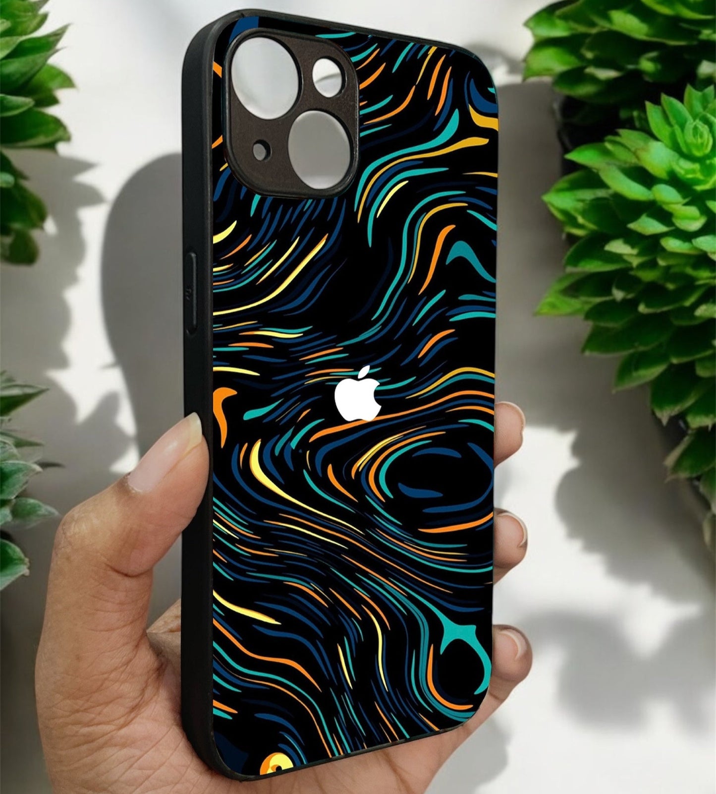 Glow Lines Glossy Metal Back Case for Apple Iphone 13