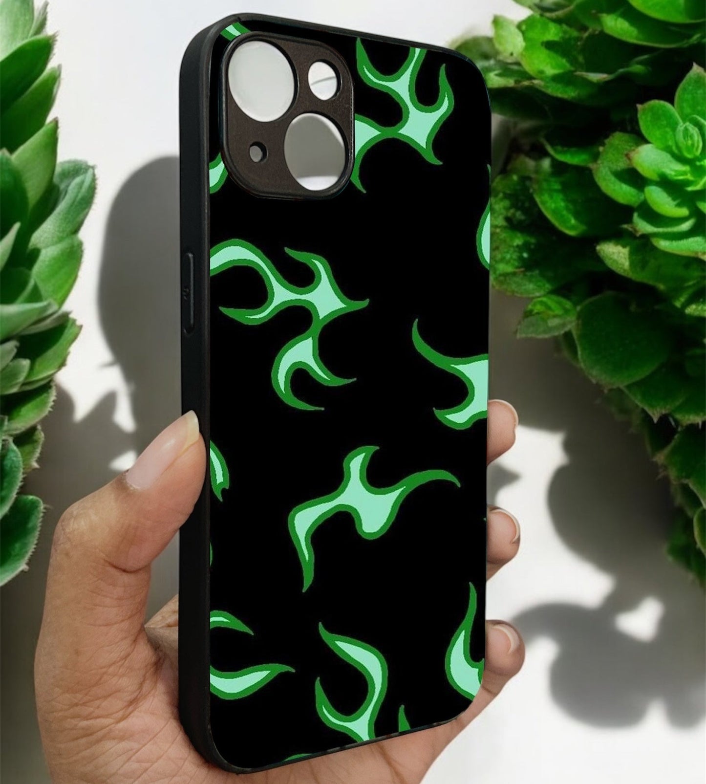 Neon Fire Glossy Metal Back Case for Apple Iphone 15 Plus