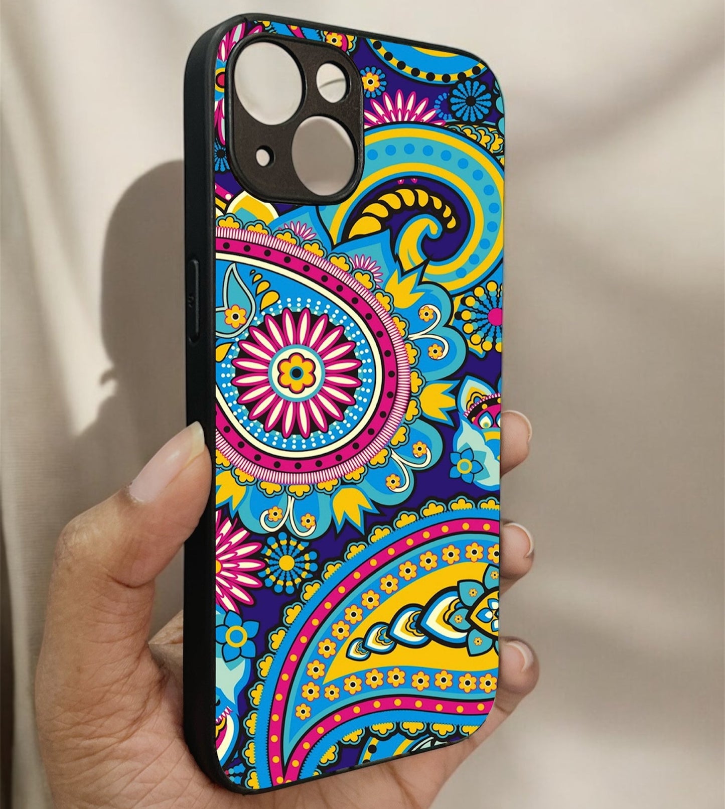 Phulkari Pattern Glossy Metal Back Case for Apple Iphone