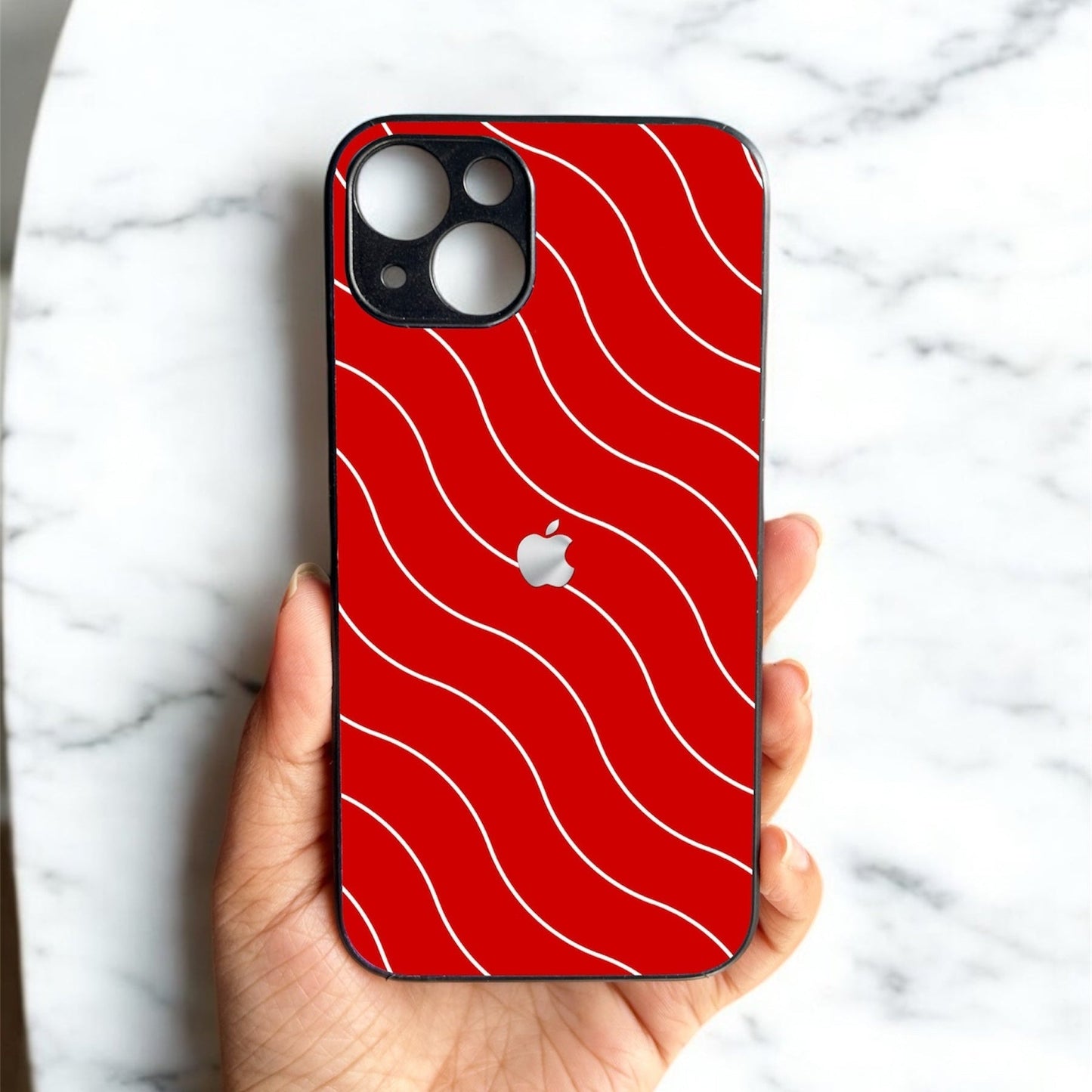 Red Curvio Metal Back Case for Apple Iphone 13