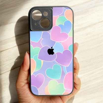 Pastel Hearts Glossy Metal Back Case for Apple Iphone 15