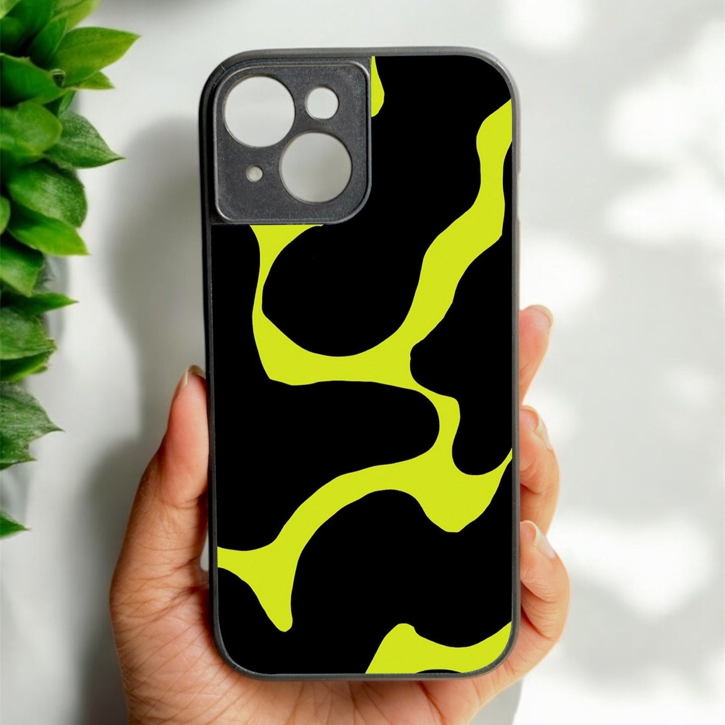 Lime Pulse Glossy Metal Back Case for Apple Iphone 15