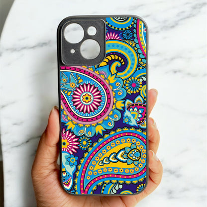 Phulkari Pattern Glossy Metal Back Case for Apple Iphone 15
