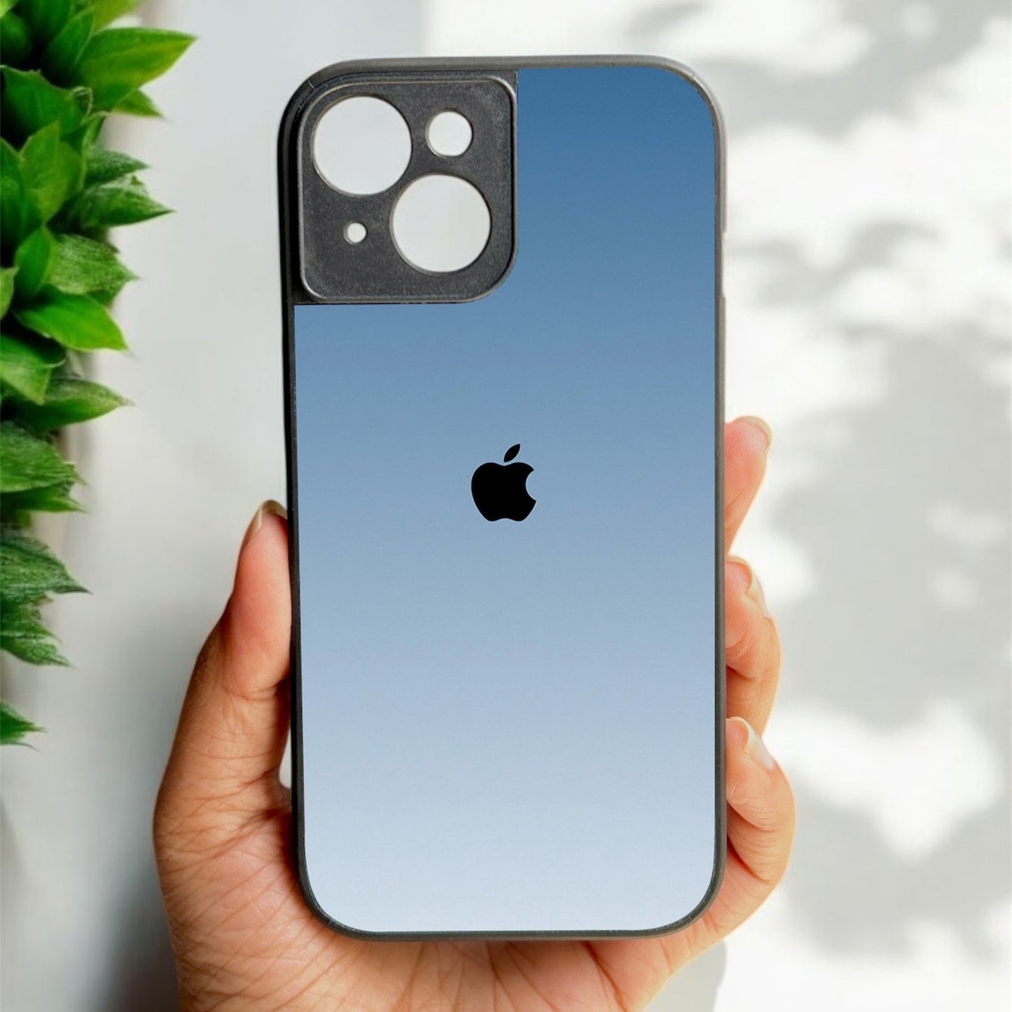 Icy Blue Glossy Metal Back Case for Apple Iphone 15