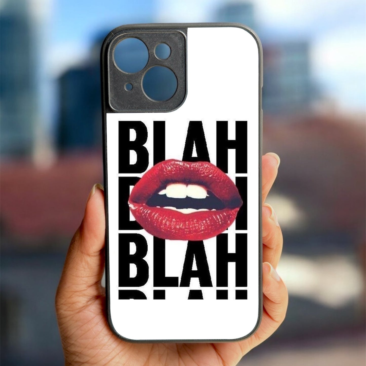 Blah Blah' Glossy Metal Back Case for Apple Iphone 15