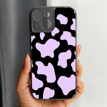 Lavender Cow Print Glossy Metal Back Case for Apple Iphone 15