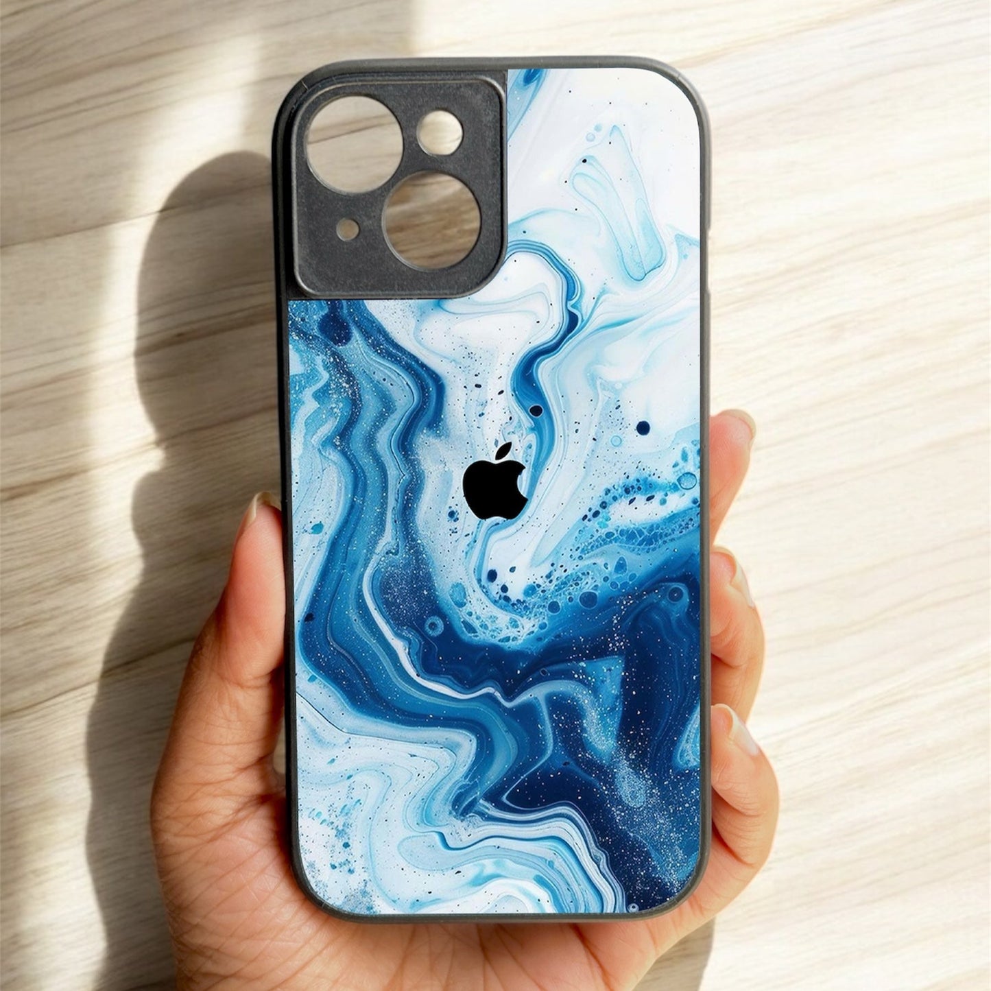 Glacier Wave Glossy Metal Back Case for Apple Iphone 15