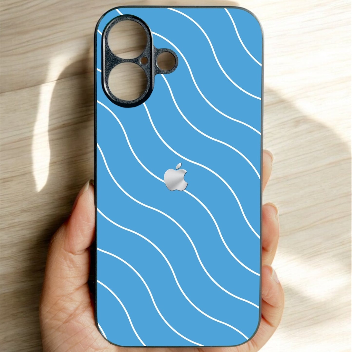 Blue Curvio Metal Back Case for Apple Iphone 16