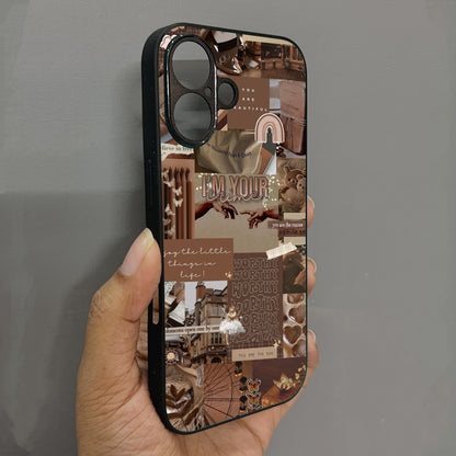 Aesthetic Brown Collage Metal Back Case for Apple Iphone 16