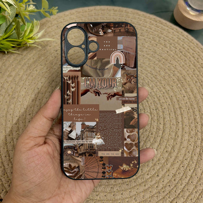 Aesthetic Brown Collage Metal Back Case for Apple Iphone 16