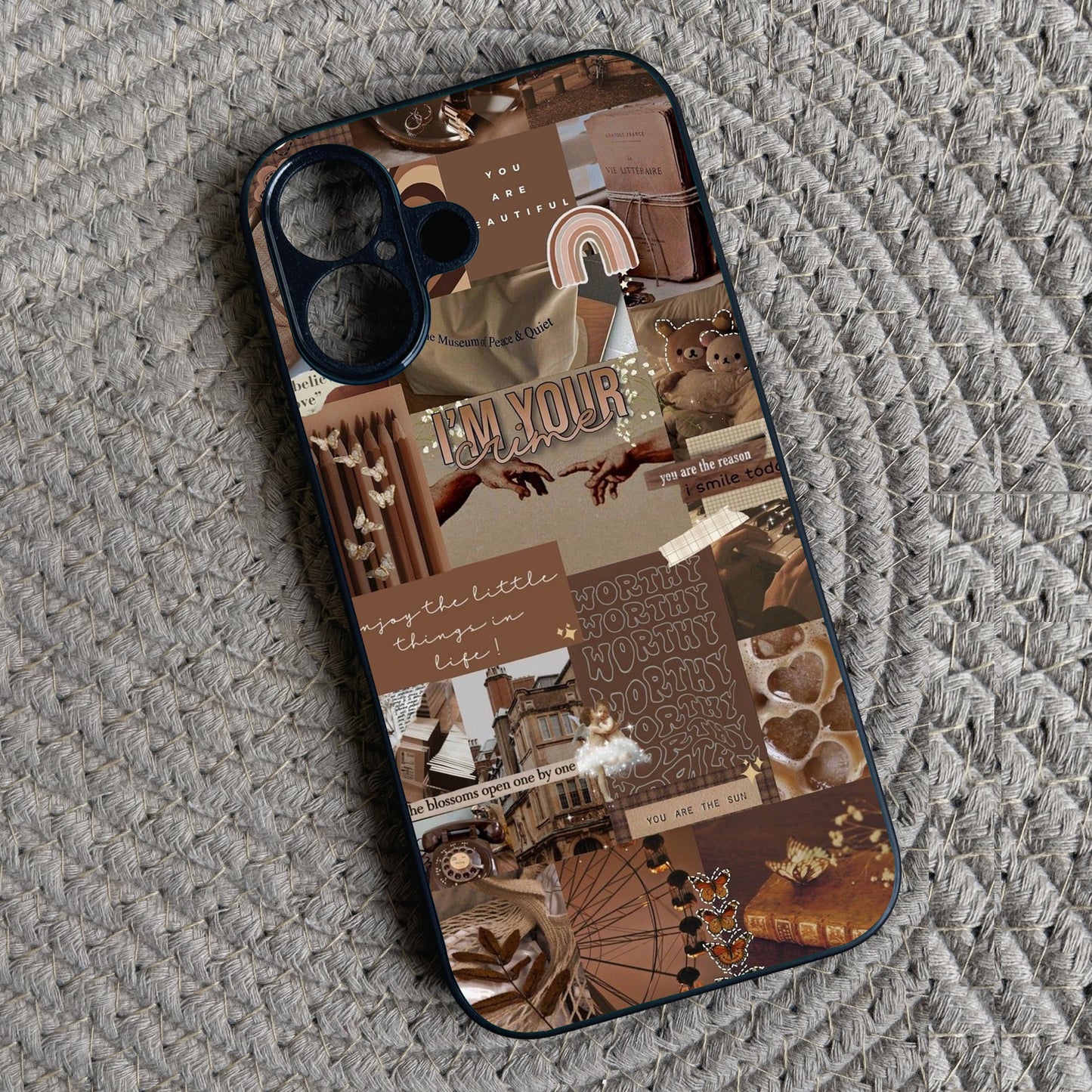 Aesthetic Brown Collage Metal Back Case for Apple Iphone 16