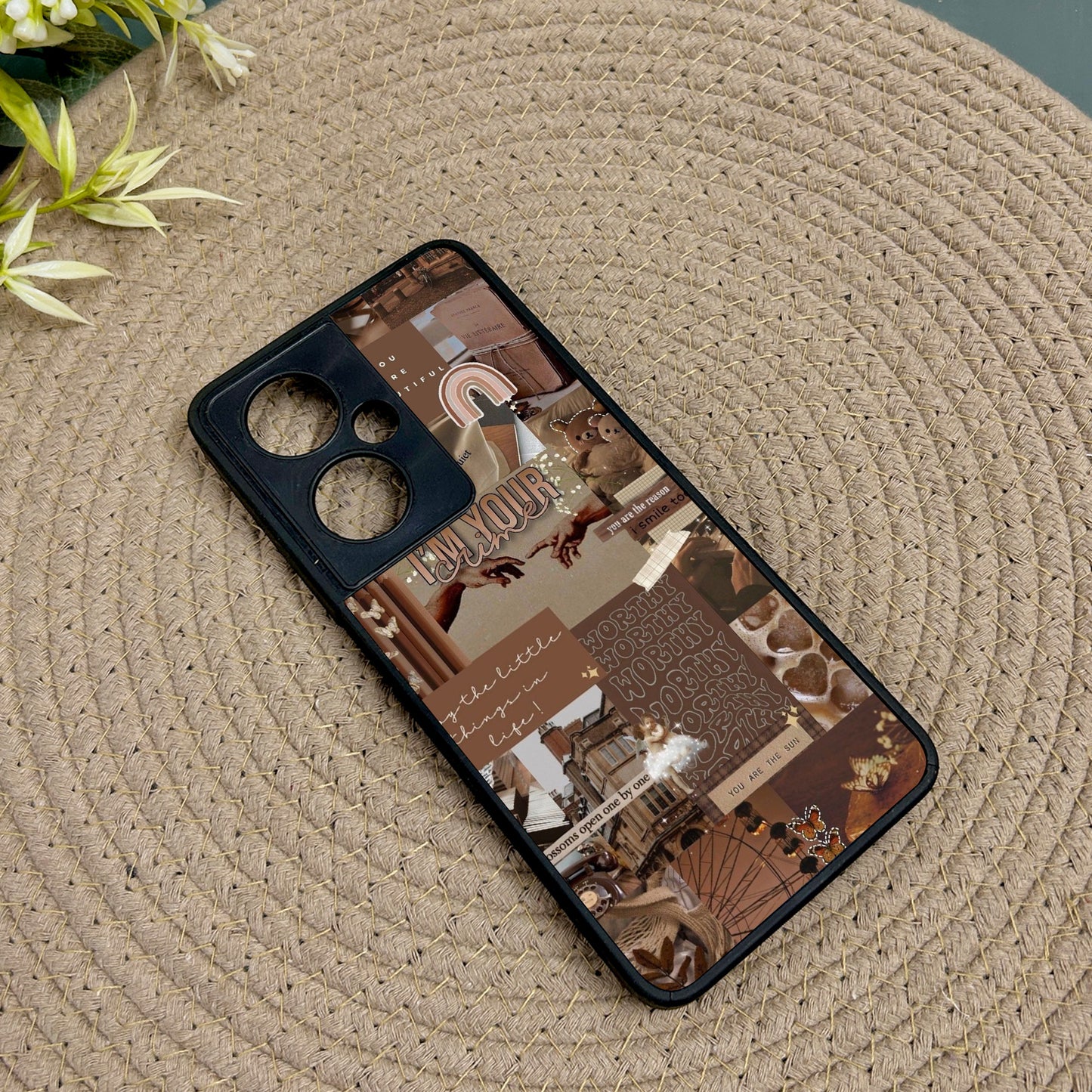 Aesthetic Brown Collage Metal Back Case for Oneplus Nord CE 3 Lite (5G)