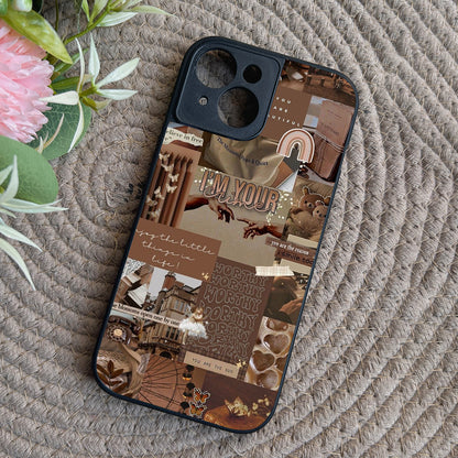 Aesthetic Brown Collage Metal Back Case for Apple Iphone 15