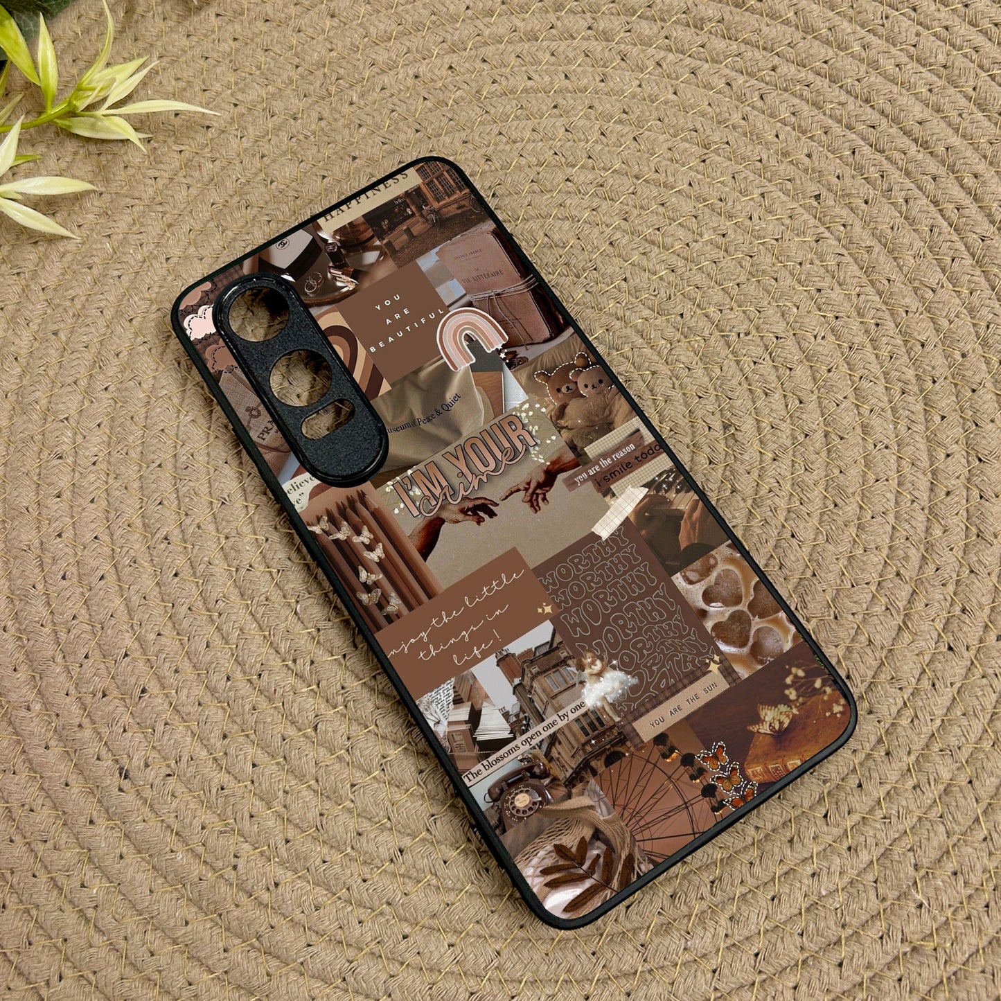 Aesthetic Brown Collage Metal Back Case for Oneplus Nord CE 4 Lite (5G)