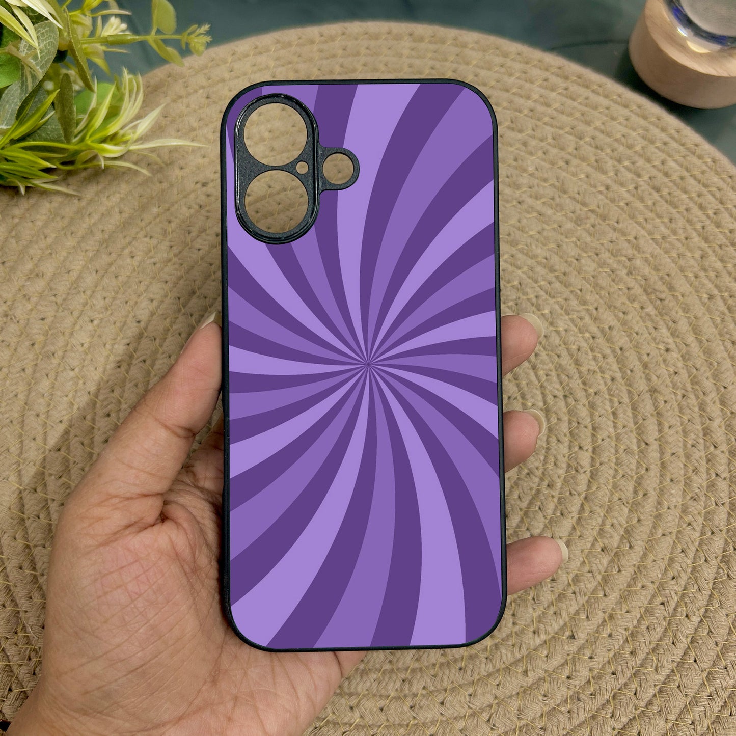 Purple Twist Metal Back Case for Apple Iphone 16