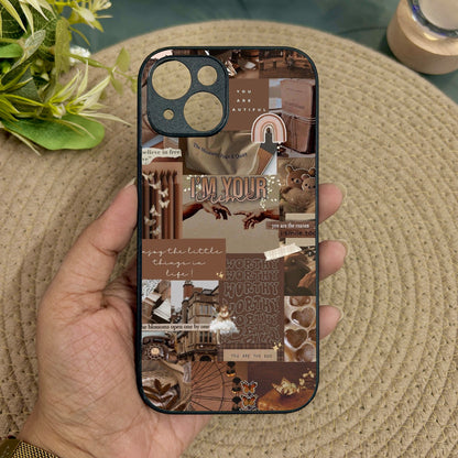 Aesthetic Brown Collage Metal Back Case for Apple Iphone 13