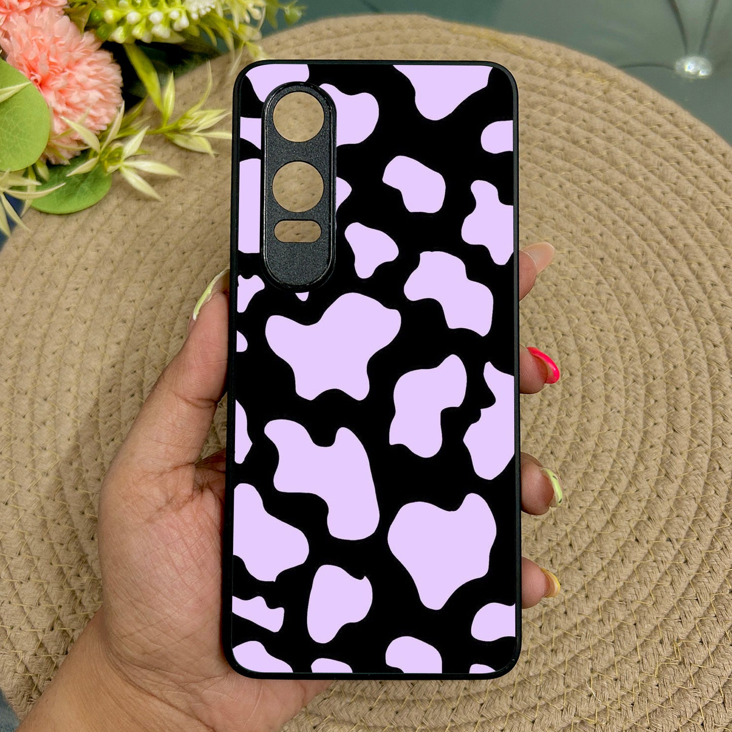 Lavender Cow Print Glossy Metal Back Case for Oneplus Nord CE 4 Lite (5G)