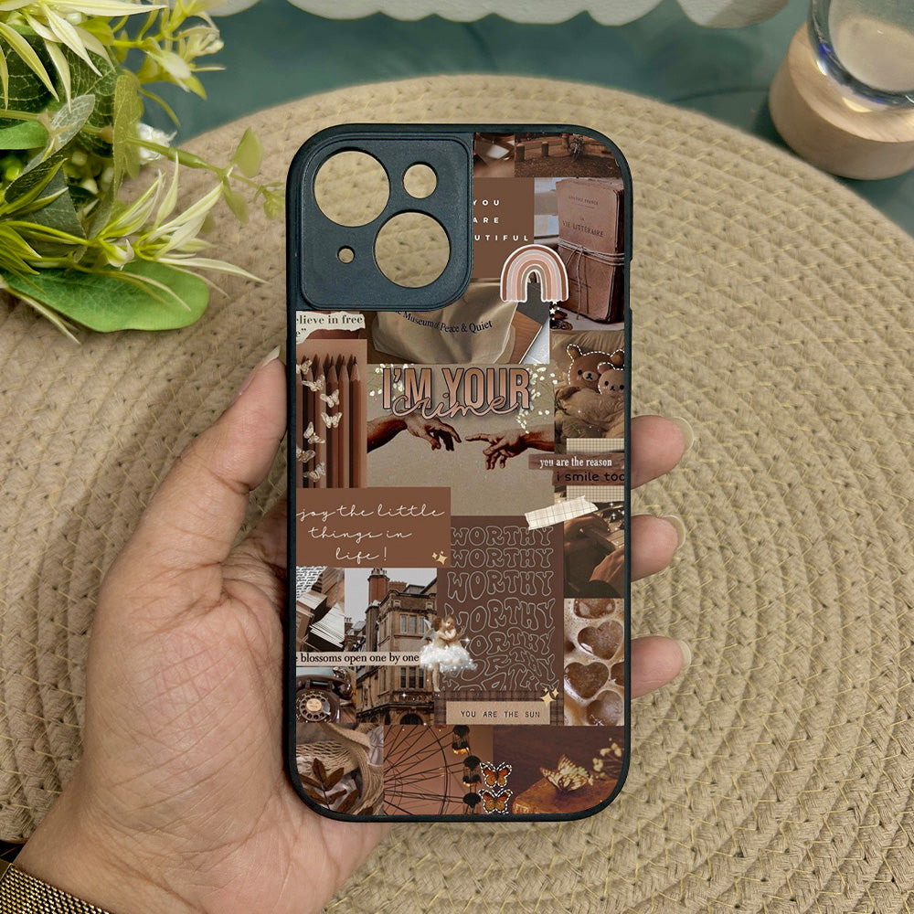 Aesthetic Brown Collage Metal Back Case for Apple Iphone 15