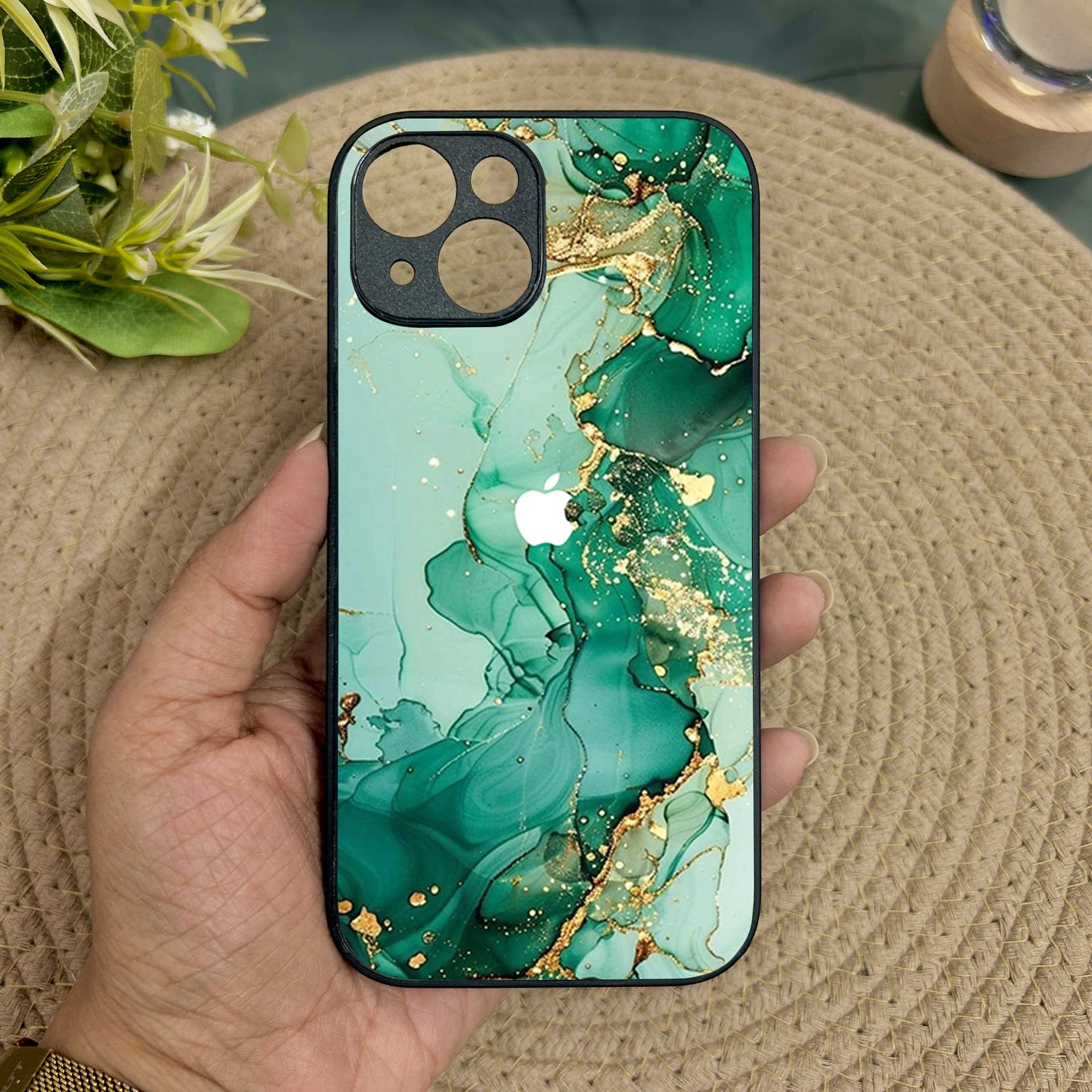 Jade Swirl Metal Back Case for Apple Iphone 13