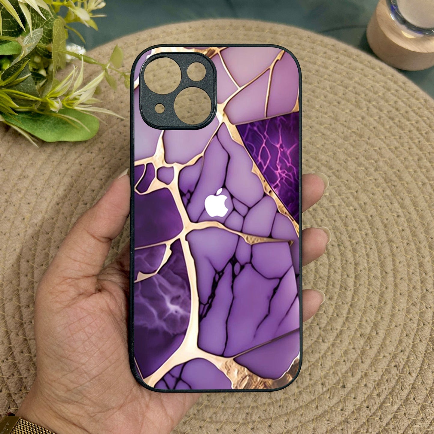 Violet Shatter Metal Back Case for Apple Iphone 15 Plus