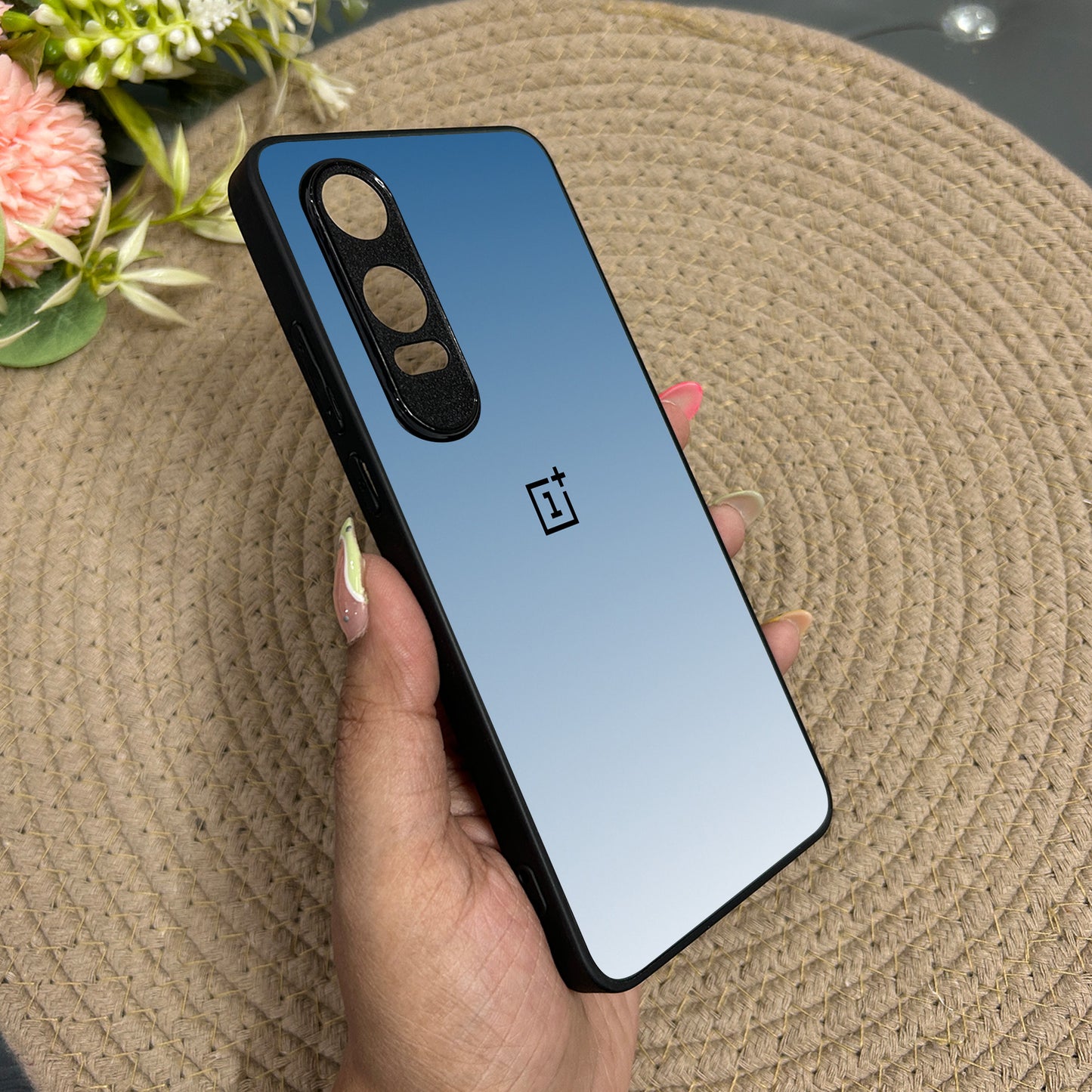 Icy Blue Glossy Metal Back Case for Oneplus Nord CE 4 Lite (5G)