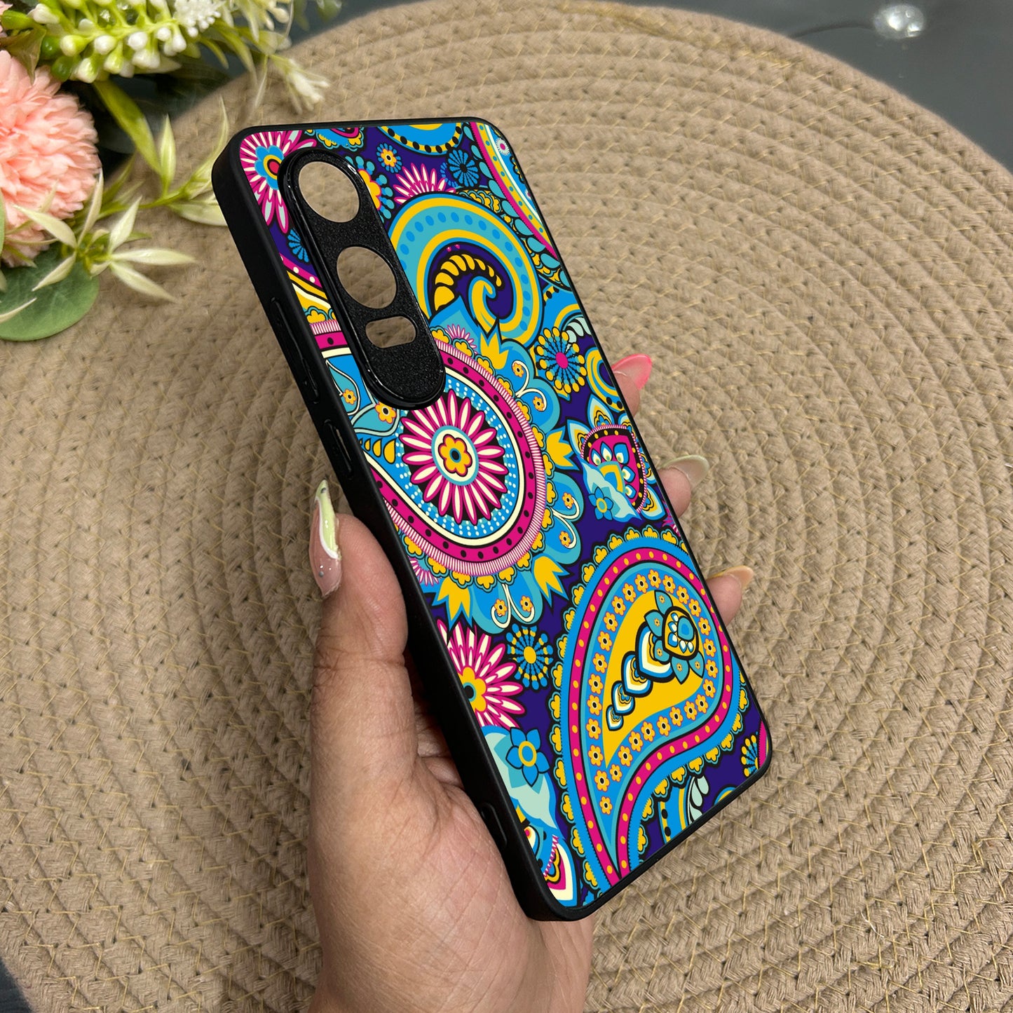 Phulkari Pattern Glossy Metal Back Case for Oneplus Nord CE 4 Lite (5G)