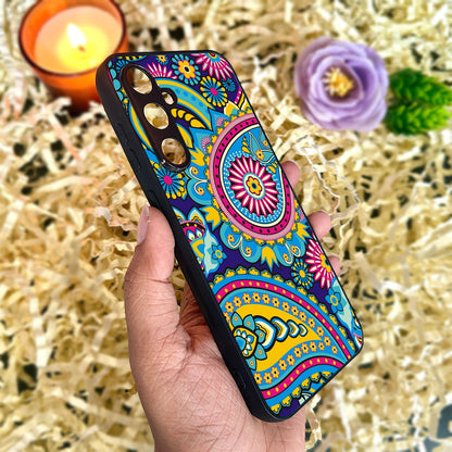 Phulkari Pattern Glossy Metal Back Case for Samsung Galaxy S23fe 5G